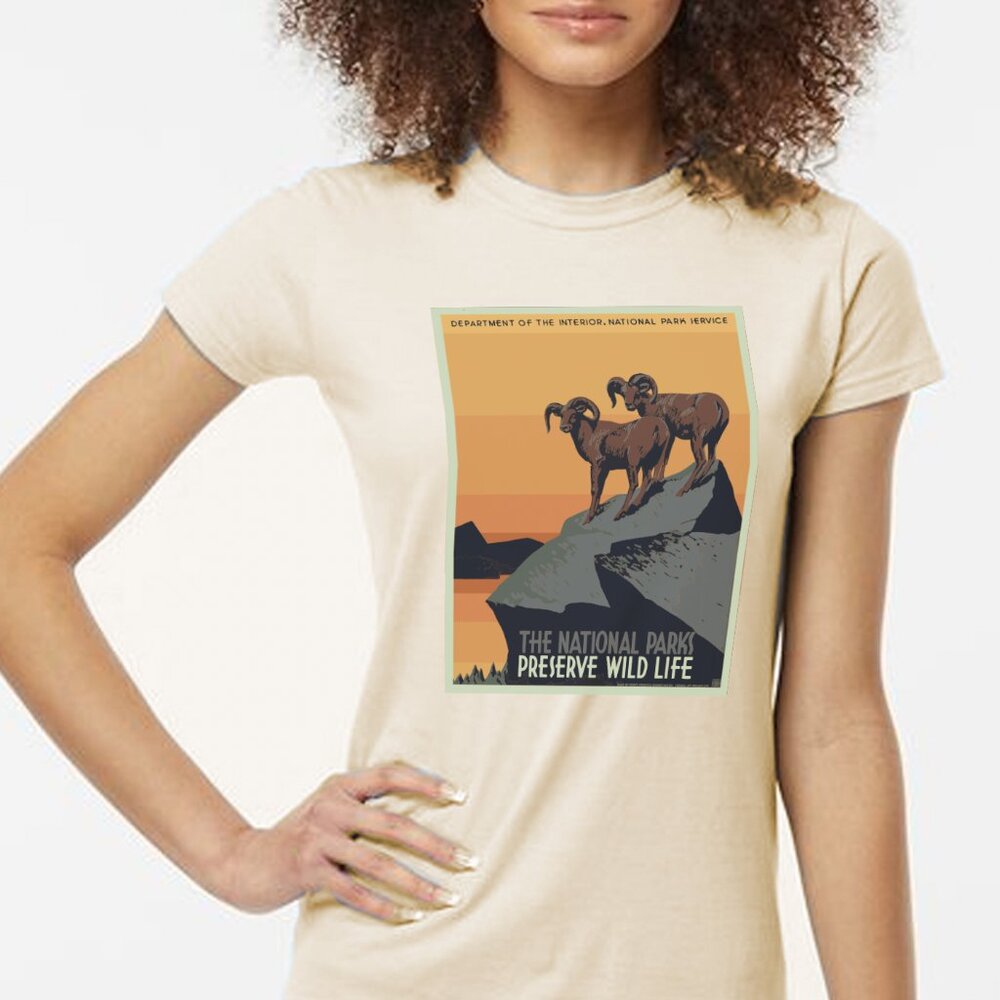 NWT Vintage Print National Park Crew Neck Tan T-shirt
